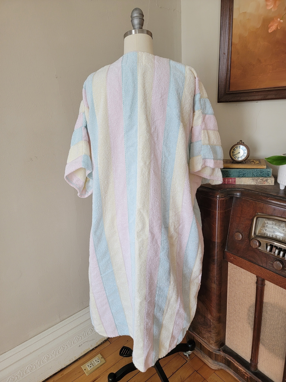 Vintage Pastel Stripe Terry Bath Robe Pink, Blue, Yellow Swim Cover Up 3X - Picture 5 of 7